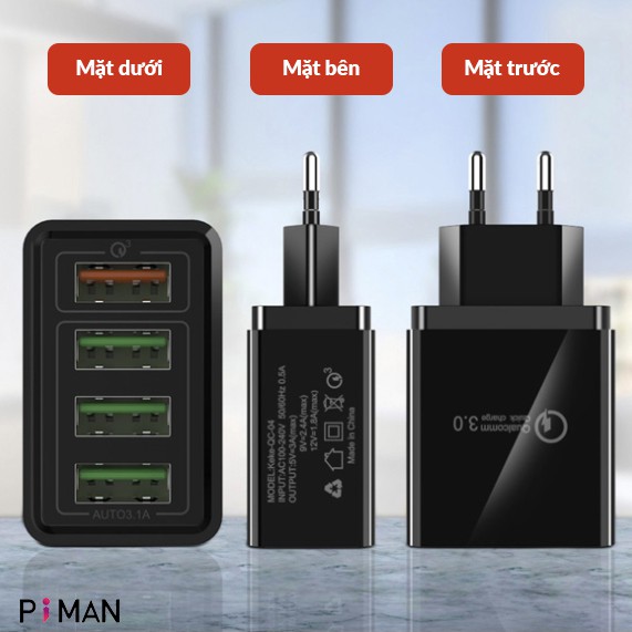 Củ sạc nhanh di động quick charge 3.0 củ sạc nhanh 18w iphone samsung sạc nhanh kéo dài tuổi thọ cho pin Piman P211