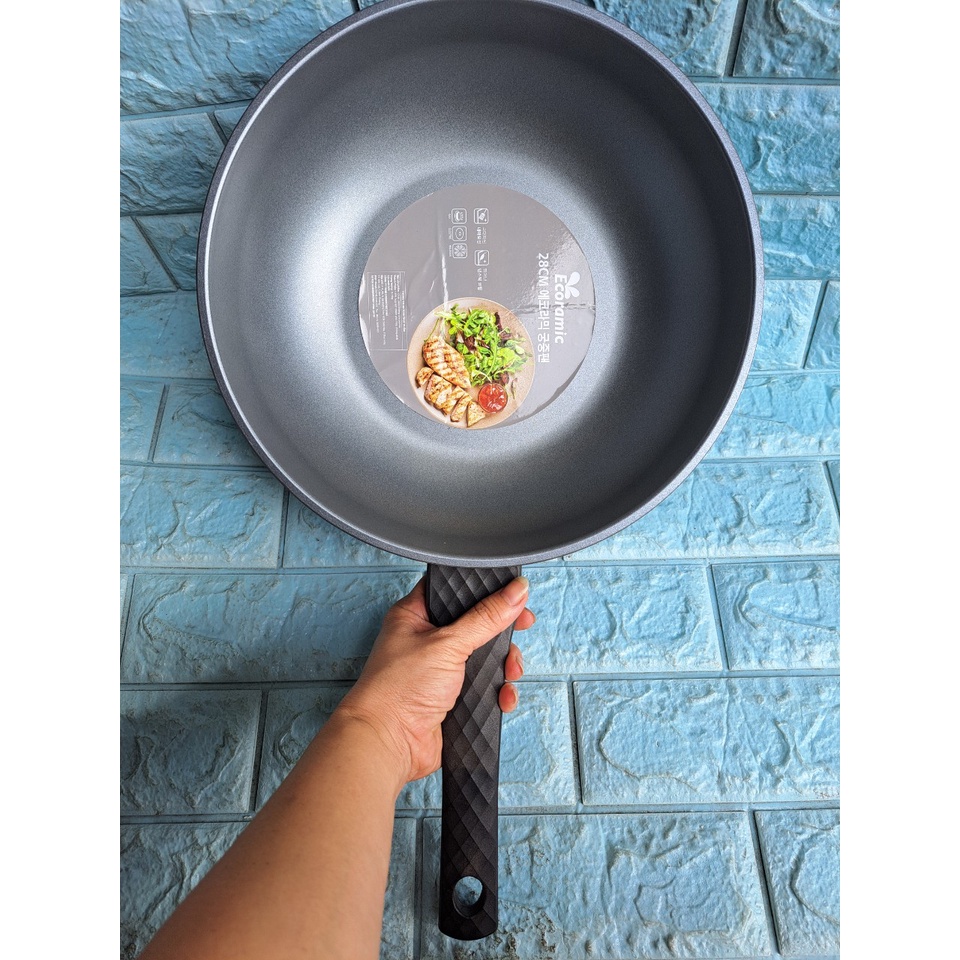 CHẢO SÂU LÒNG VÂN ĐÁ ecoramic 28CM (ko dùng được bếp từ)