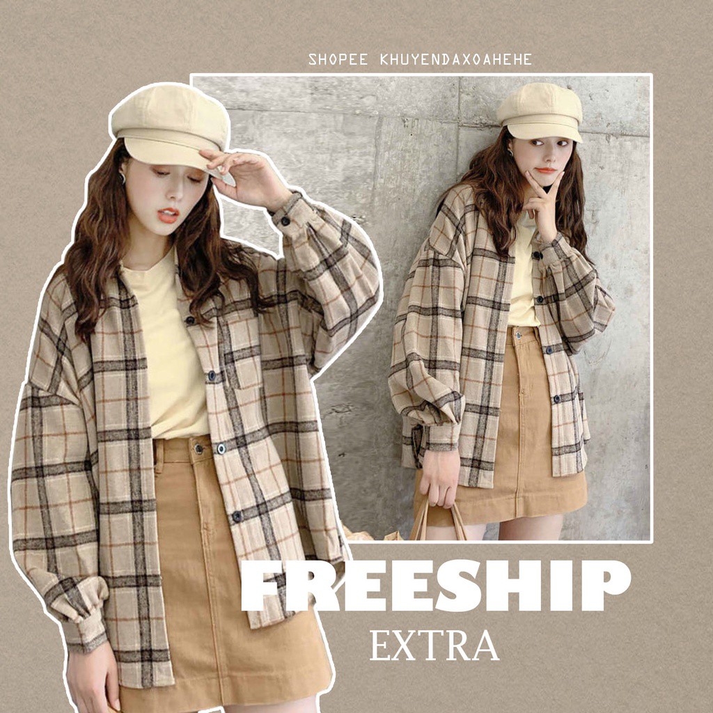 A022 Áo sơ mi caro dài tay nam nữ đẹp thu đông dáng rộng retro, áo khoác ngoài chống nắng kẻ ô oversize vintage Hàn Quốc