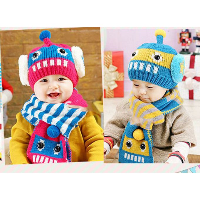 Bộ nón len + khăn choàng giữ ấm mùa mưa