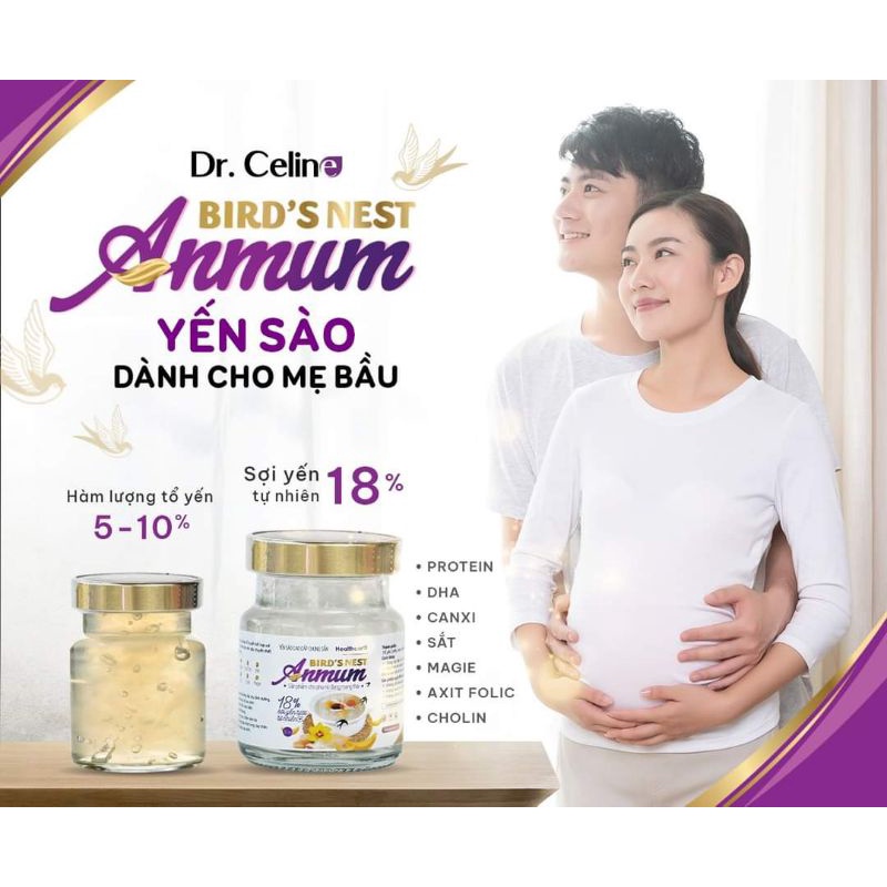 Yến sào dành cho bà bầu 18% yến + DHA, Choline, Axit Folic, Canxi, Sắt, Kẽm Anmun Dr.Celine