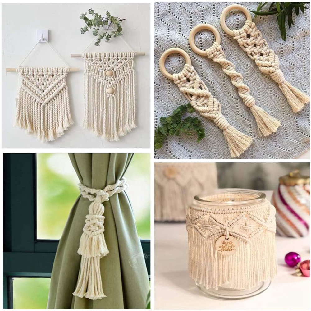 Bộ dụng cụ đan Macrame với dây cotton 3mm kèm que gỗ DIY