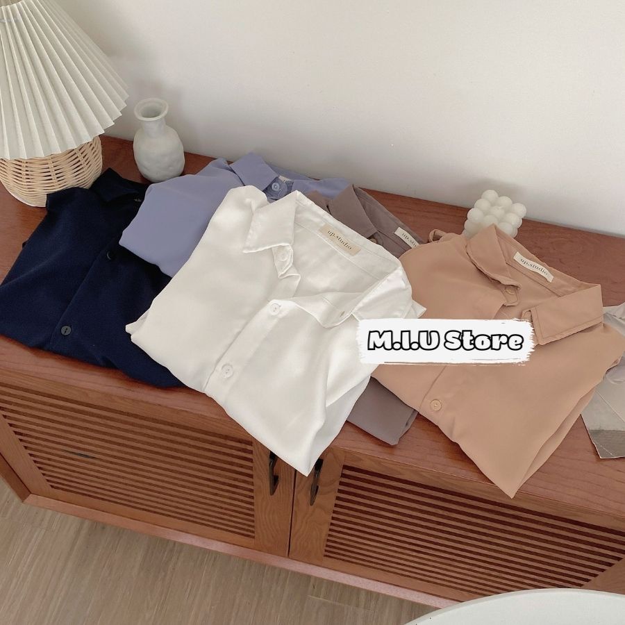 Áo Sơ Mi Cổ Đức Dài Tay Vạt Bầu Thắt Nơ Chất Lụa Trượt Tằm Siêu Mát