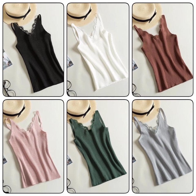 Áo hai dây len tăm phối ren siêu xinh | BigBuy360 - bigbuy360.vn