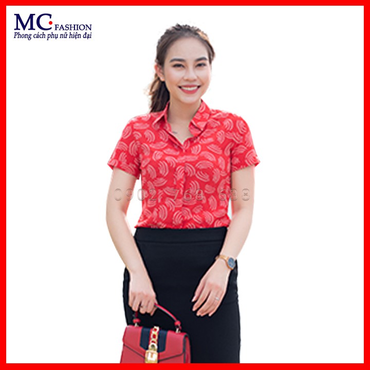 Sơ mi công sở nữ họa tiết hoa lá mc fashion a628