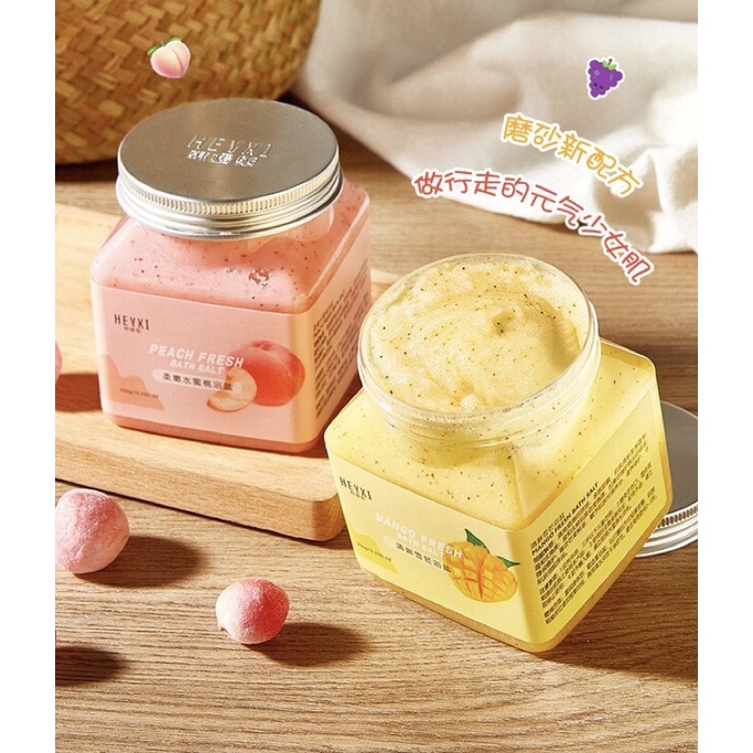 Muối tắm tẩy da chết sạch mịn giúp da trắng sáng vị hoa quả HEYXI Bath Salt Scrub 350g