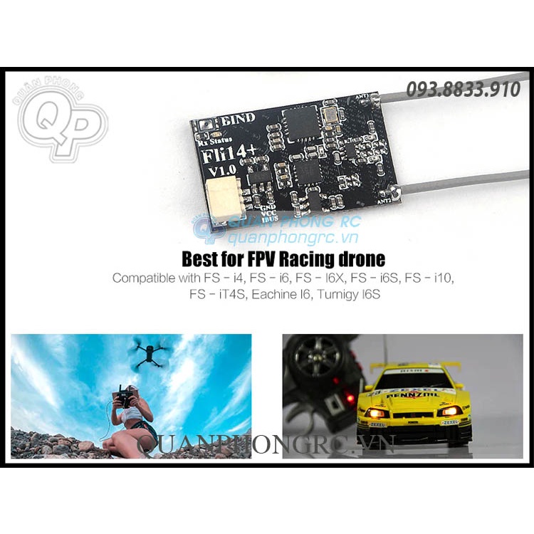 Bộ nhận sóng Flysky Fli14+ 14CH Receiver AFHDS-2A PA Amplifier RSSI OSD Double Antenna 500m Distance