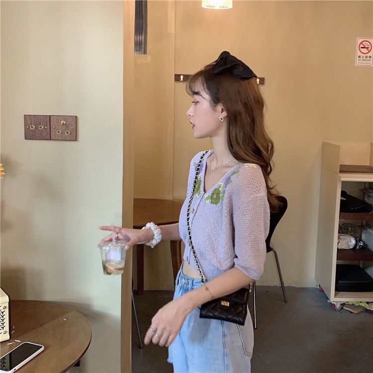 SUXI Áo Dệt Kim Tay Ngắn Phong Cách Vintage Thời Trang Mùa Hè Cho Nữ