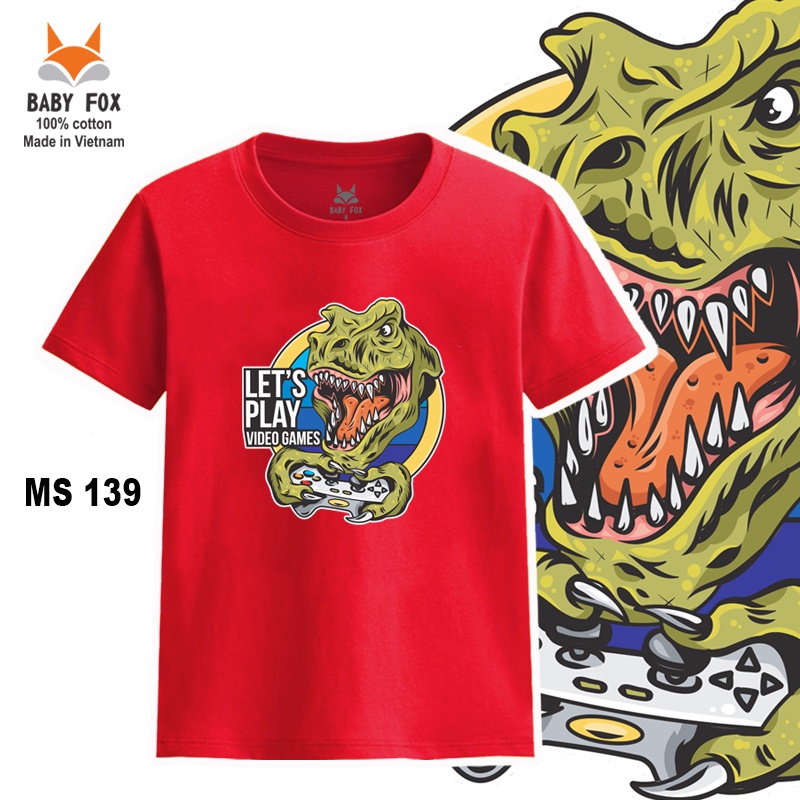 Áo thun bé trai 100% cotton loại tốt, thương hiệu BABY FOX, hình khủng long, size nhỏ, trung, đại  b