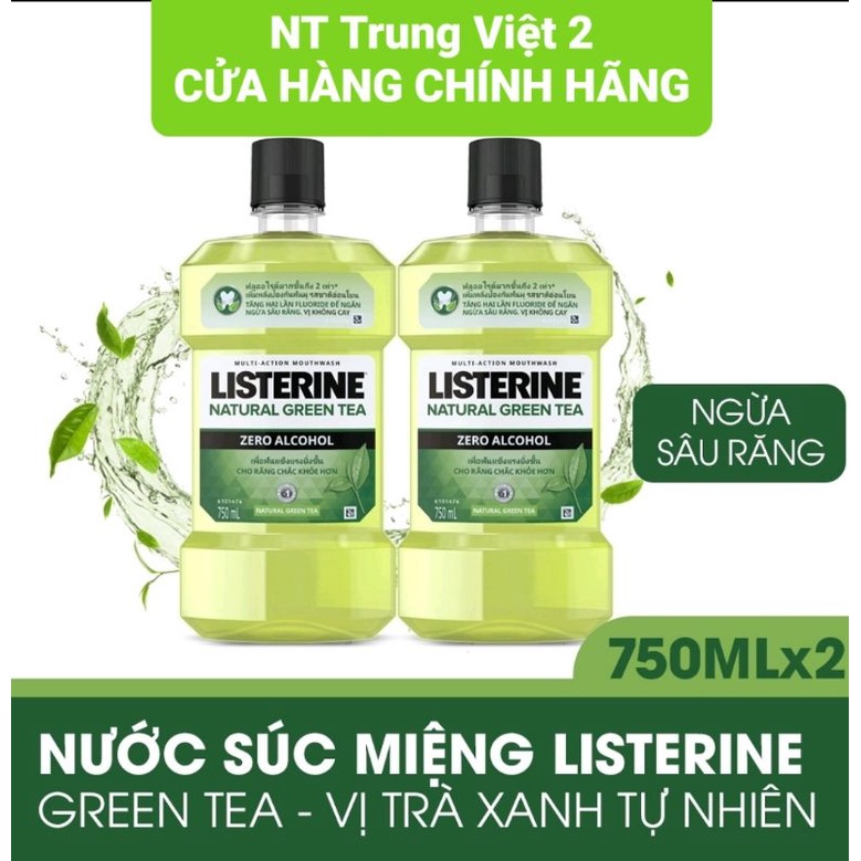 Combo 2 Chai Nước súc miệng Listerine trà xanh - Dung Tích 750ml