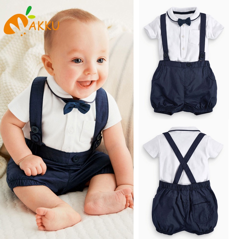 Bộ Áo Sơ Mi Tay Ngắn Kèm Quần Yếm Kiểu Dáng Dễ Thương Cho Bé Trai Akkku