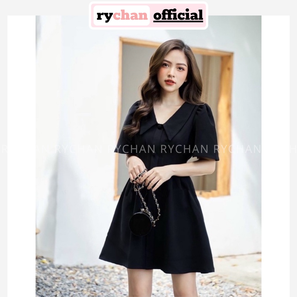 Đầm Váy Nữ Form Ngắn Cổ Vest Xếp Li Eo Nút Trước Cực Tôn Dáng, Đầm Nữ Đi Chơi Cực Thanh Lịch Hot Hit Màu Đen - DX9865