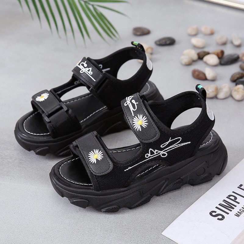 ( 2 MÀU ) Sandal Nữ 2 Quai Dán Cao Cấp Hoa Cúc Cực Xinh Xắn