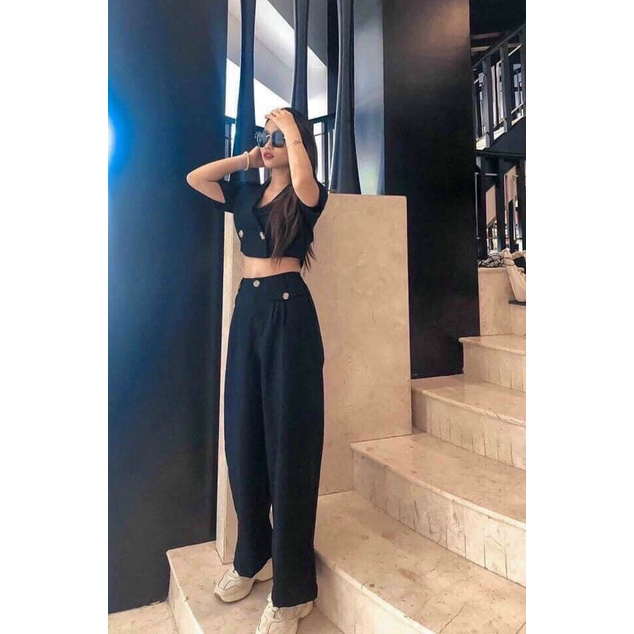 [Miễn Phí Ship 2022] SET BỘ TÂY QUẦN SUÔNG DÀI, ÁO CỔ VEST CROPTOP MẶC ĐI CHƠI CÁ TÍNH