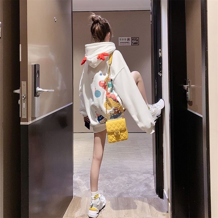 Áo Hoodie lót nhung form rộng phong cách Hàn Quốc cho nữ