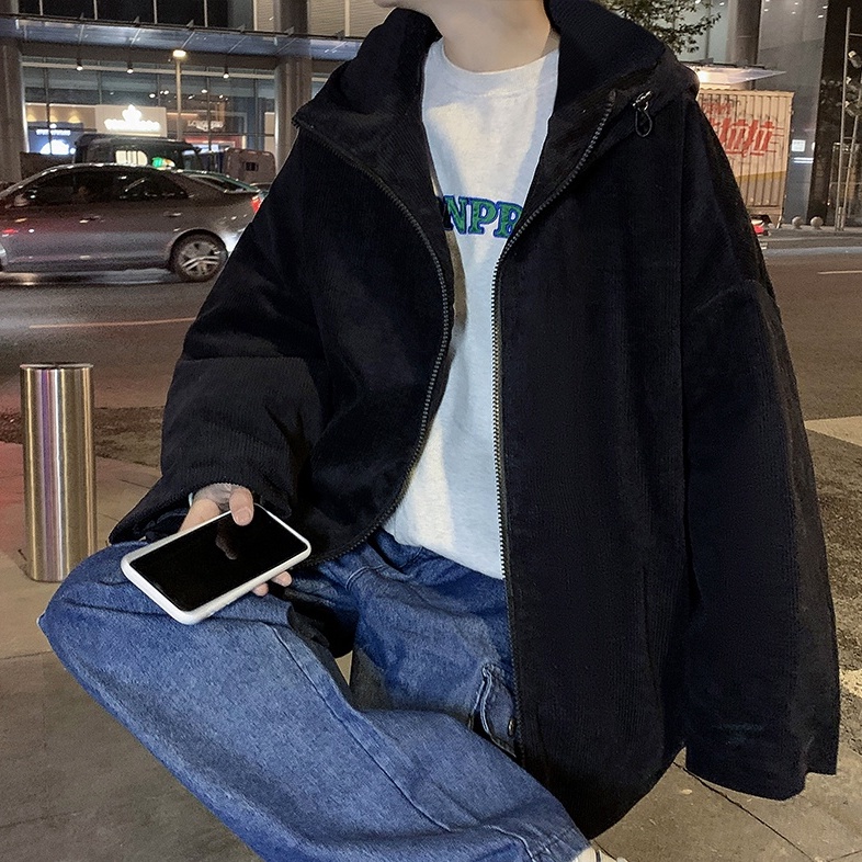 Áo khoác nam form rộng, áo khoác nam rộng unisex vải nhung dày có mũ trùm khóa kéo du lịch đi học thời trang ulzzang