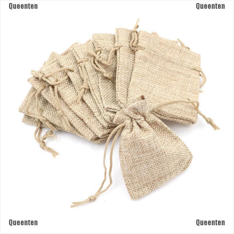 Bộ 10 túi vải jute dây thắt thiết kế đựng quà đám cưới cổ điển tiện lợi