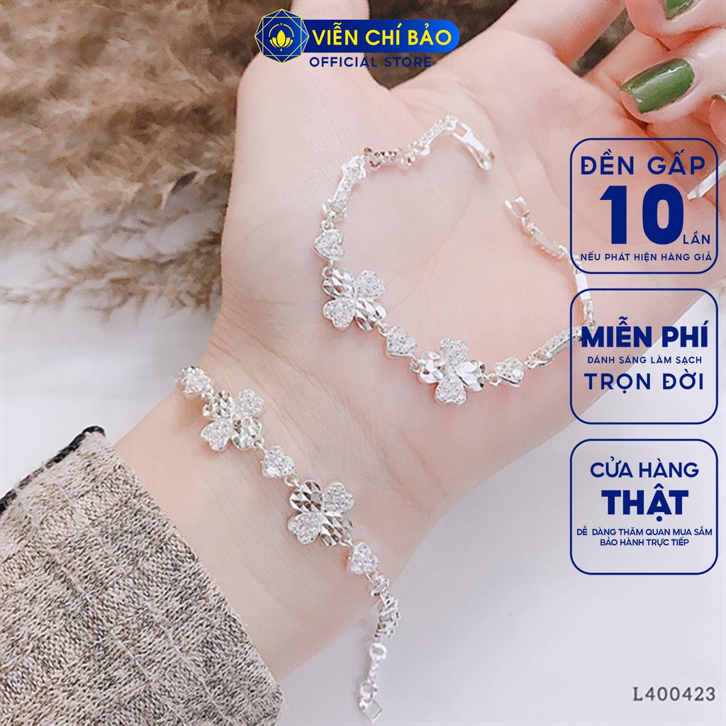 Lắc tay bạc nữ cỏ 4 lá may mắn chất liệu bạc 925 thời trang phụ kiện trang sức Viễn Chí Bảo L400423