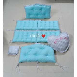 Combo quây cũi, ga chun, gối tim