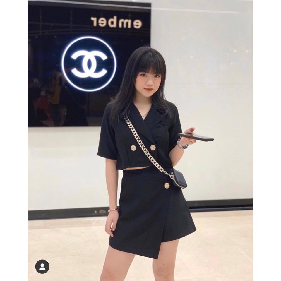 SET ÁO CROPTOP CỔ VEST + CHÂN VÁY | BigBuy360 - bigbuy360.vn