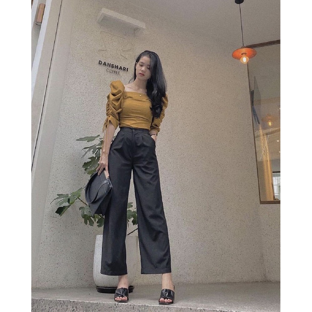 [Mã Freeship 0đ-FASHIONHOT19 giảm 10k đơn 0đ] Áo Vai Phồng Dây Rút Cổ Vuông Tay Lỡ Xếp Ly Ngực | BigBuy360 - bigbuy360.vn