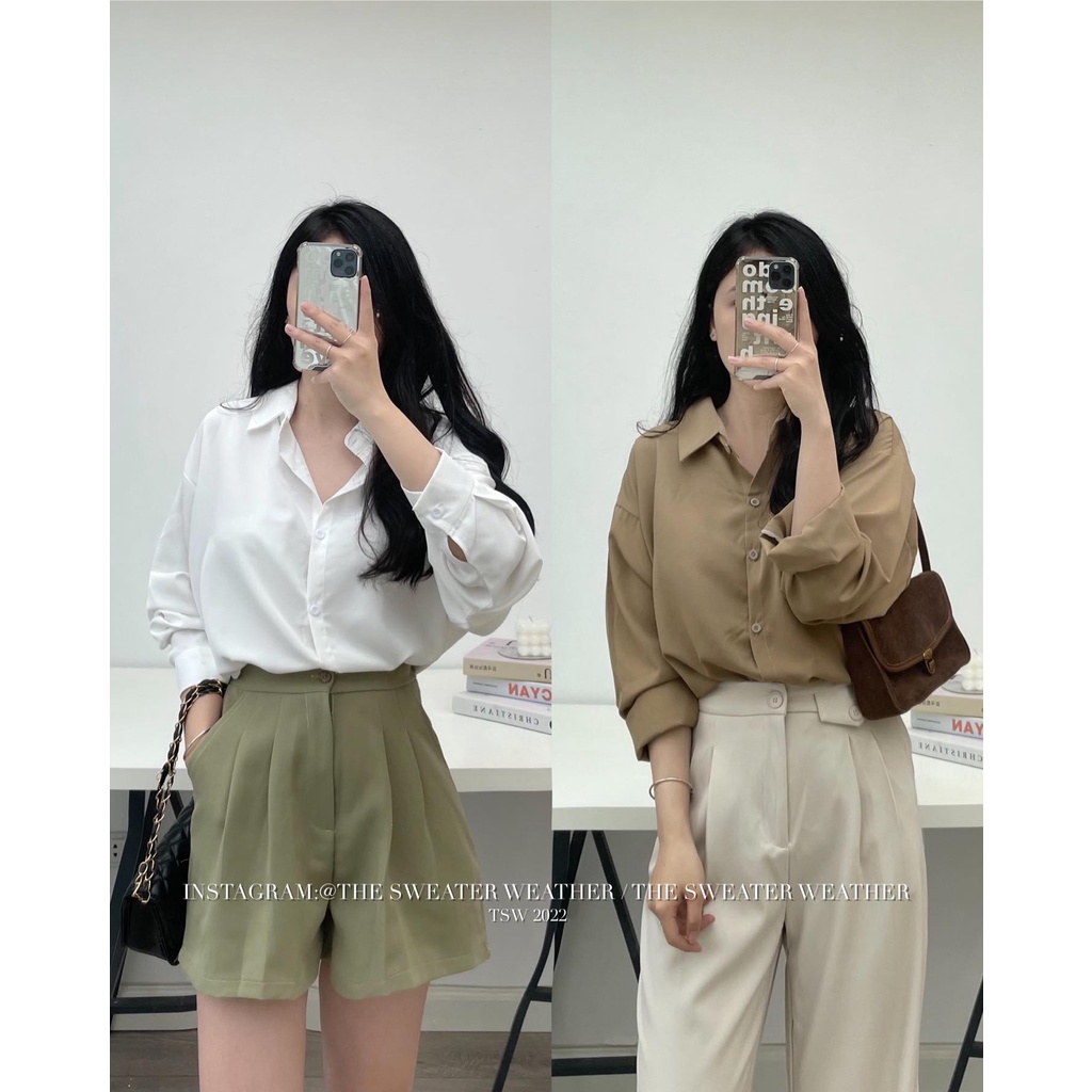 (Ảnh thật) Áo sơ mi trơn trượt basic 602 the.sweaterweather TSW | BigBuy360 - bigbuy360.vn
