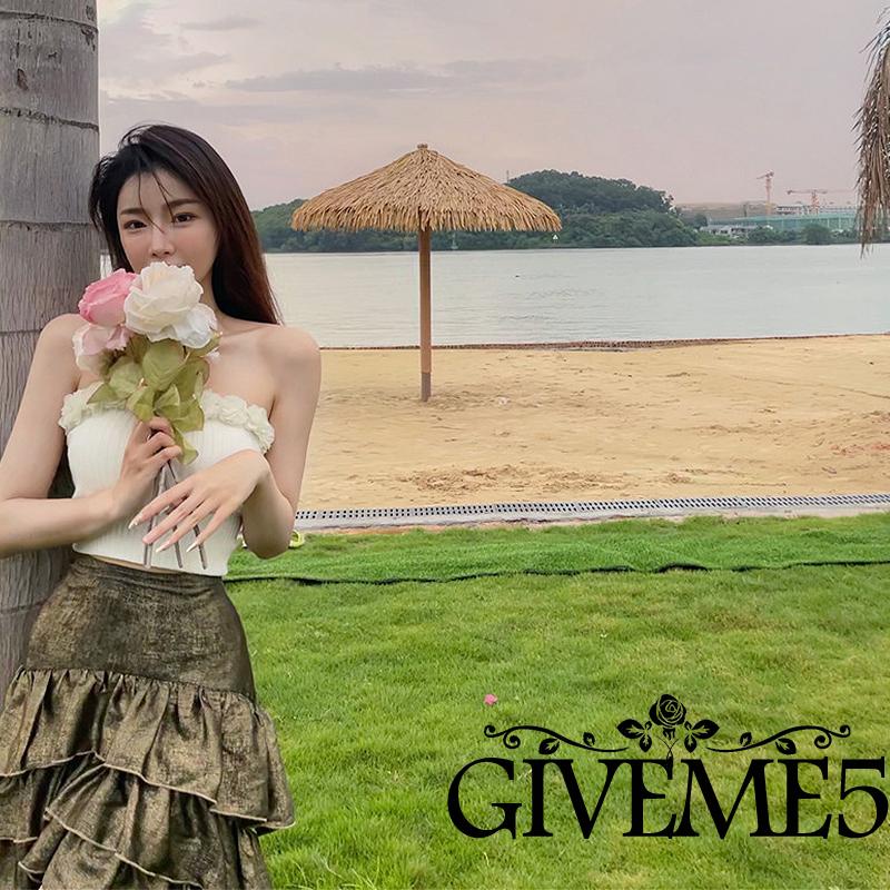 GIVEME-Women´s Tube Tops, Flower Neckline Sleeveless Strapless Slim Fit Ribbed Summer Tops