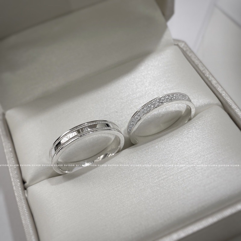 Nhẫn đôi bạc nam nữ Duyson, nhẫn cặp bạc 925 đính đá cao cấp, khắc tên Lazer miễn phí