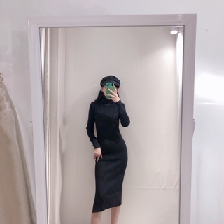 Ảnh Thật : Váy len cổ lọ body basic