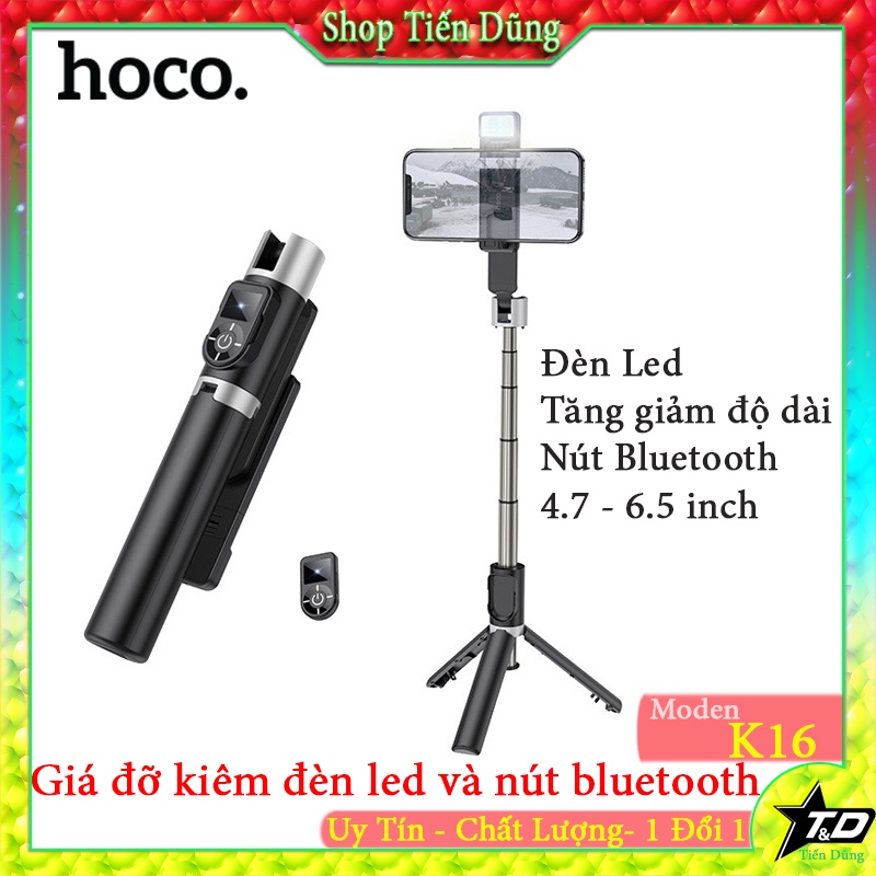 Giá Đỡ Điện Thoại Hoco K16 hay gậy tripod 4 in 1 gồm đèn led , nút bluetooth , tăng giảm chiều cao , gậy Selfie tự sướng