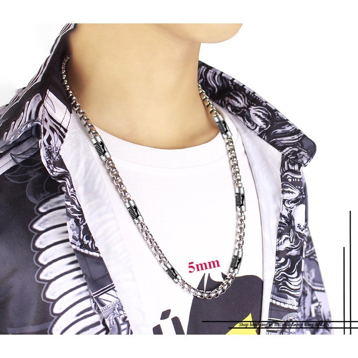 Dây chuyền nam inox kiểu bông dừa khít 5ly bọc khoen inox khắc P đem lại đẳng cấp, phong độ cho người đeo