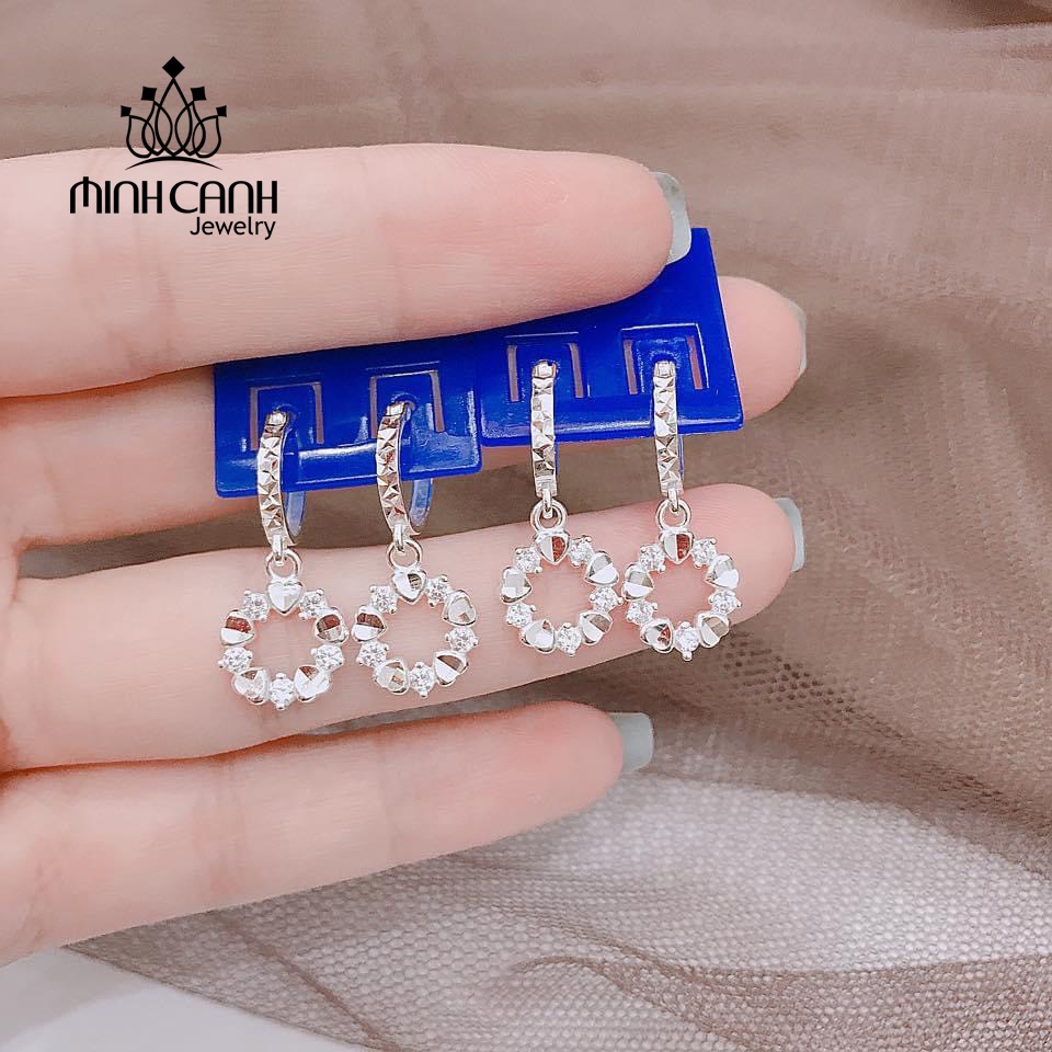 Bông Tai Bạc Tròn Đính Đá Khóa Bấm Minh Canh Jewelry