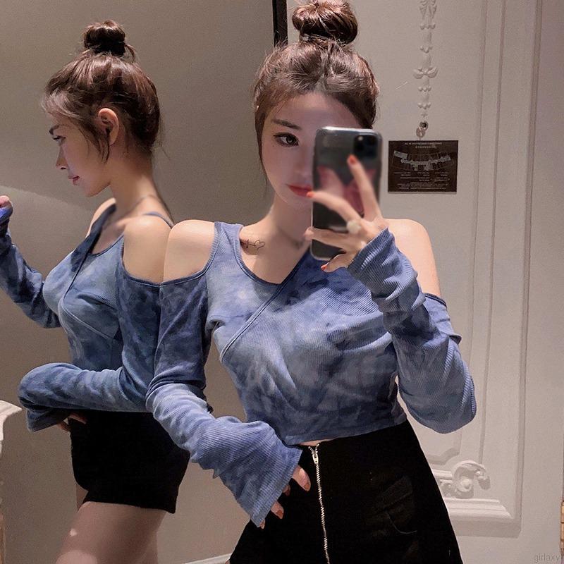 Áo thun tay dài cổ chữ V thời trang Hàn Quốc quyến rũ cho nữ