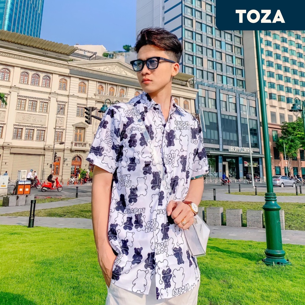 Áo sơ mi nam hoạ tiết chất liệu lụa ép thoáng mát, áo sơ mi đi biển TOZA FRHTR33
