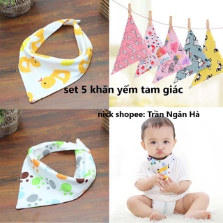 Set 5 khăn yếm tam giác cotton cho bé trai/bé gái