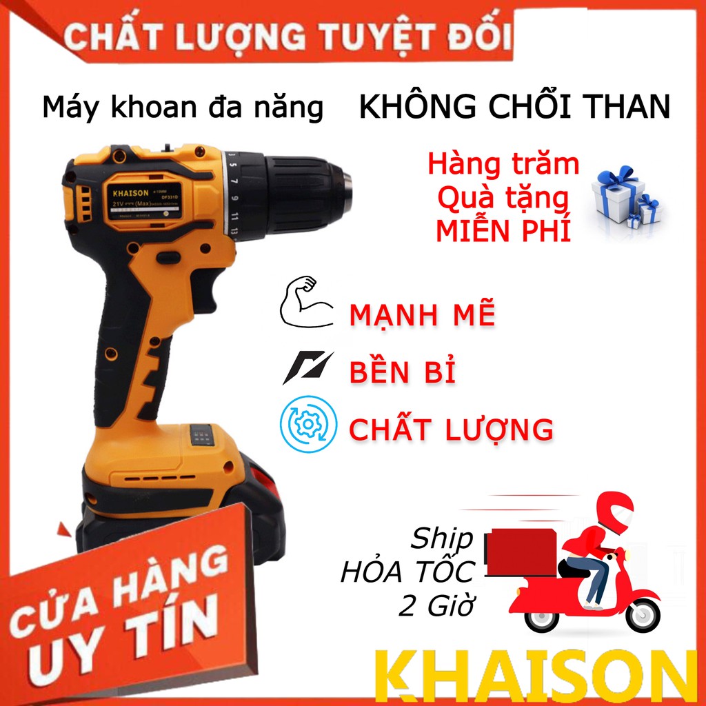 Máy khoan pin bắt vít không chổi than đầu kẹp 10mm autolock Khaison (màucam)