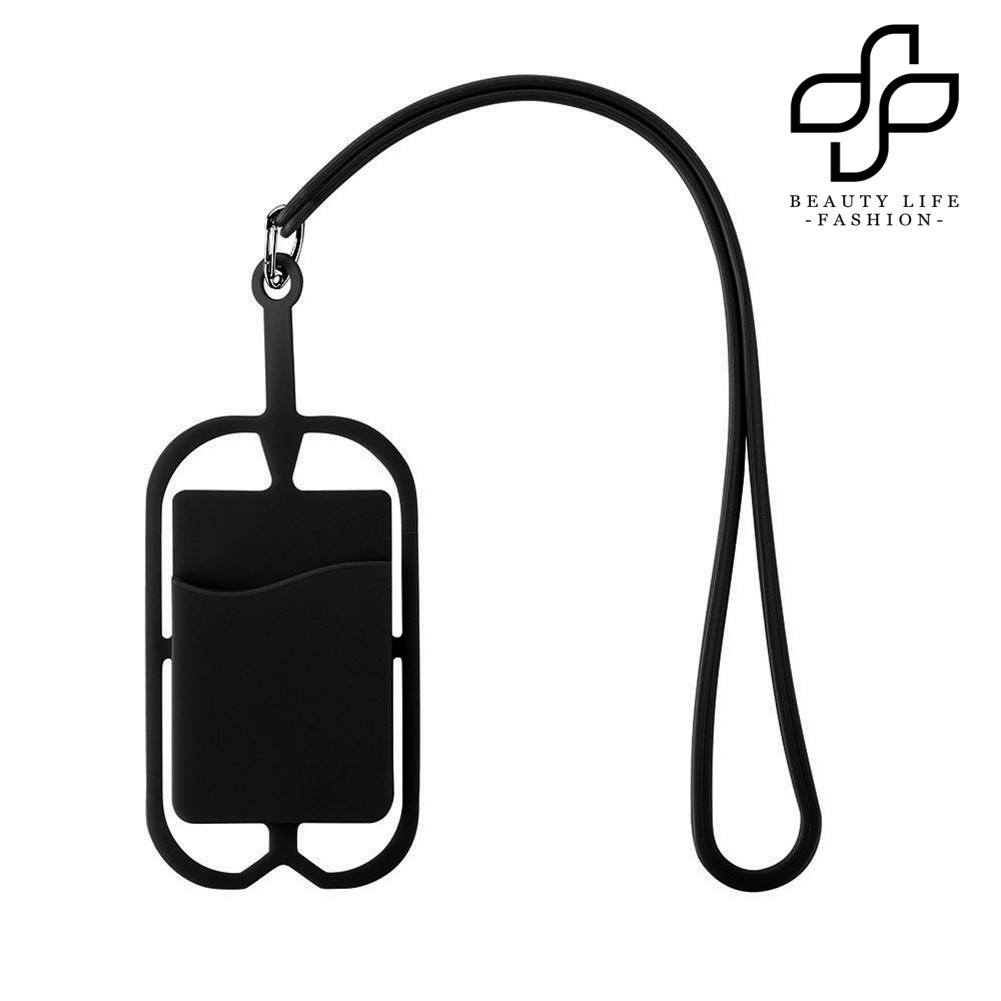 【NEW】Silicone Phone Back Case Card Holder with Lanyard Sling Necklace Strap Neck Cord