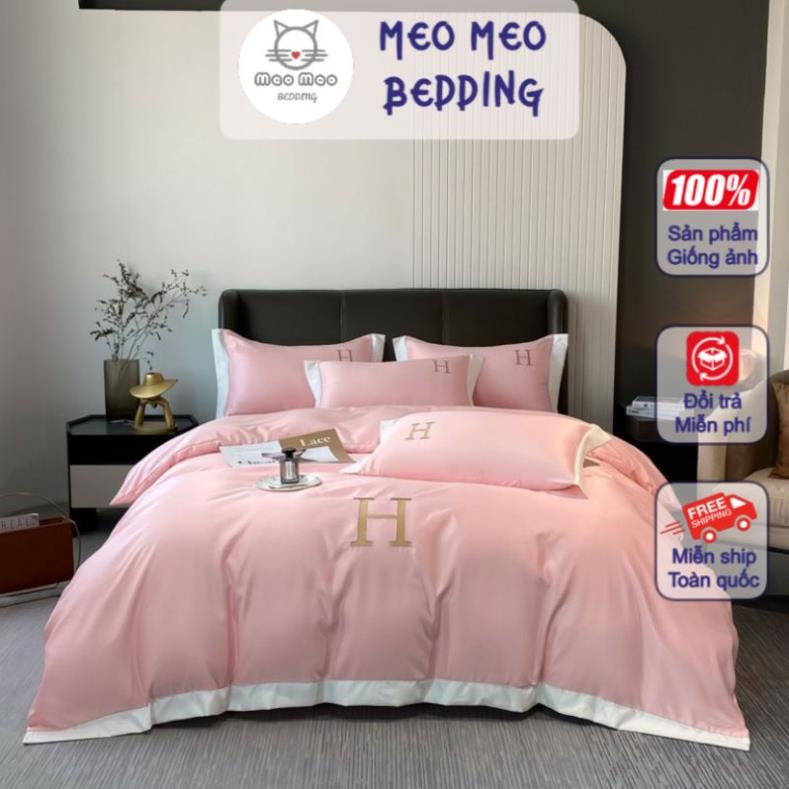 Bộ Chăn Ga Gối Phi Lụa Chữ H Cao Cấp - Sét 4 Món