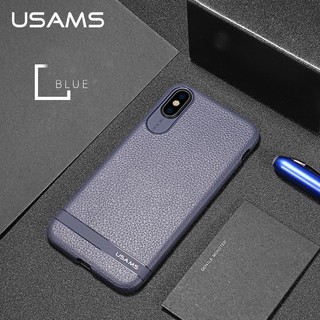 USAMS ốp  iPhone X Trường Hợp Anti-vân tay Litchi Da Da Tráng TPU Bảo Vệ Bìa Case cho iPhone X / 10 5.8 inch-Màu Xanh
