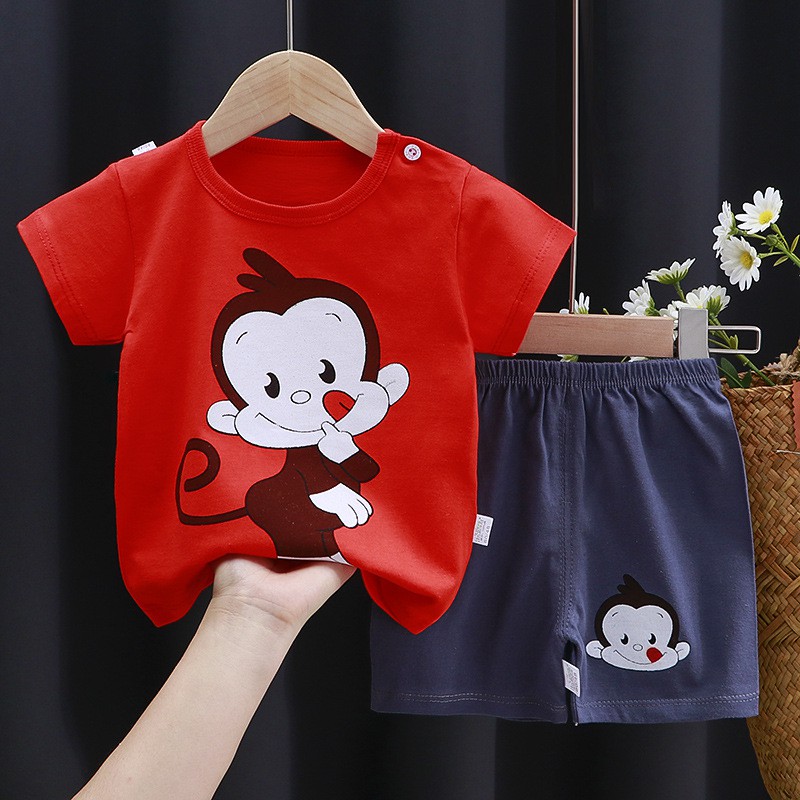 Bộ quần áo cho bé FUHA, bộ cotton họa tiết hình thú cài vai cute đáng yêu cho bé trai và bé gái