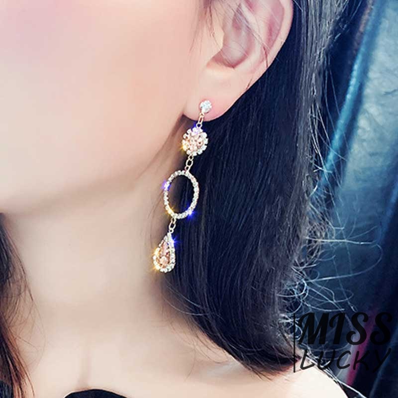 ❤HHN-VN  Asymmetric European and American-Style Fashion Moon Diamond Set Earrings Debutante Elegant