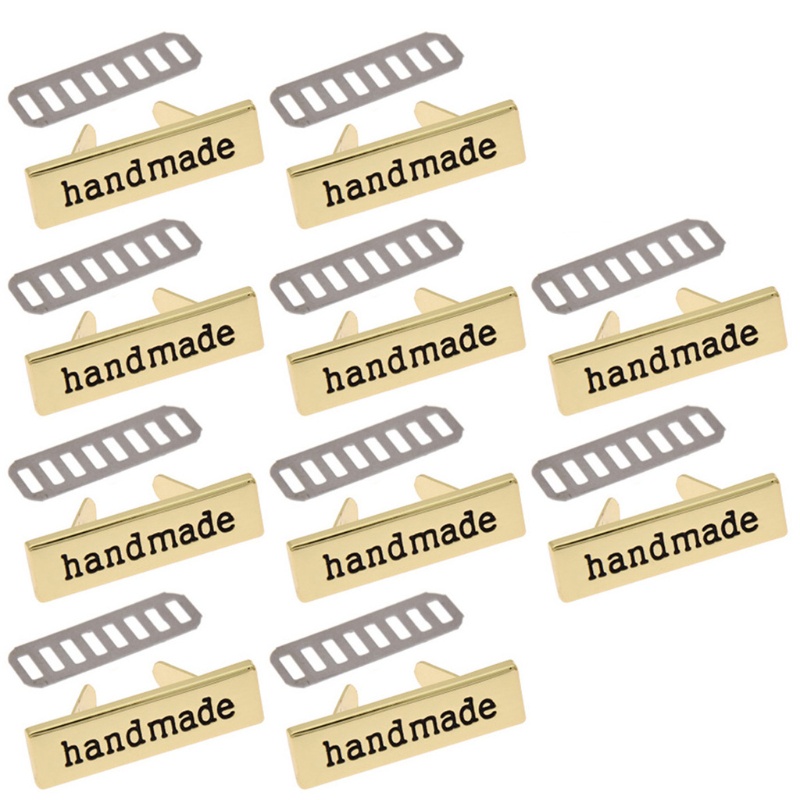 Bộ 10 nhãn kim loại hình chữ nhật in chữ handmade dùng trang trí quần áo/túi xách DIY
