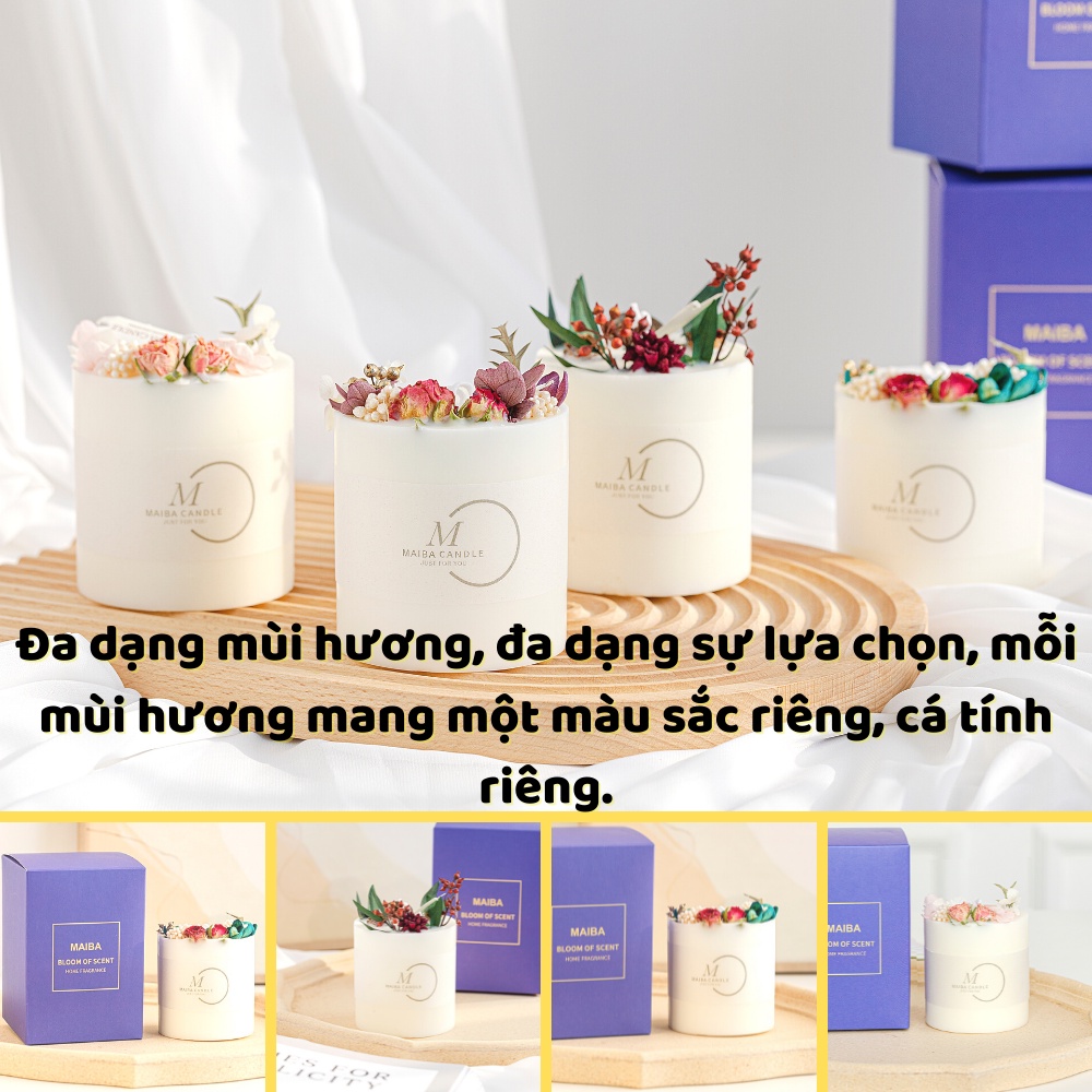 Nến thơm handmade HƯƠNG THƠM 4 MÙA decor phòng hoa khô tự nhiên sáp đậu nành an toàn không khói