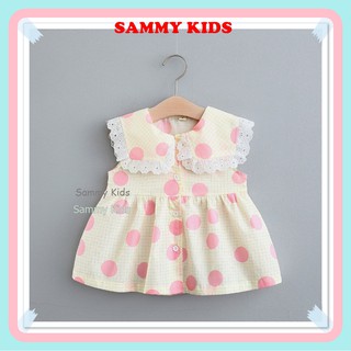 Váy bé gái xinh mùa hè chấm bi cổ ren SAMMY KIDS GV25