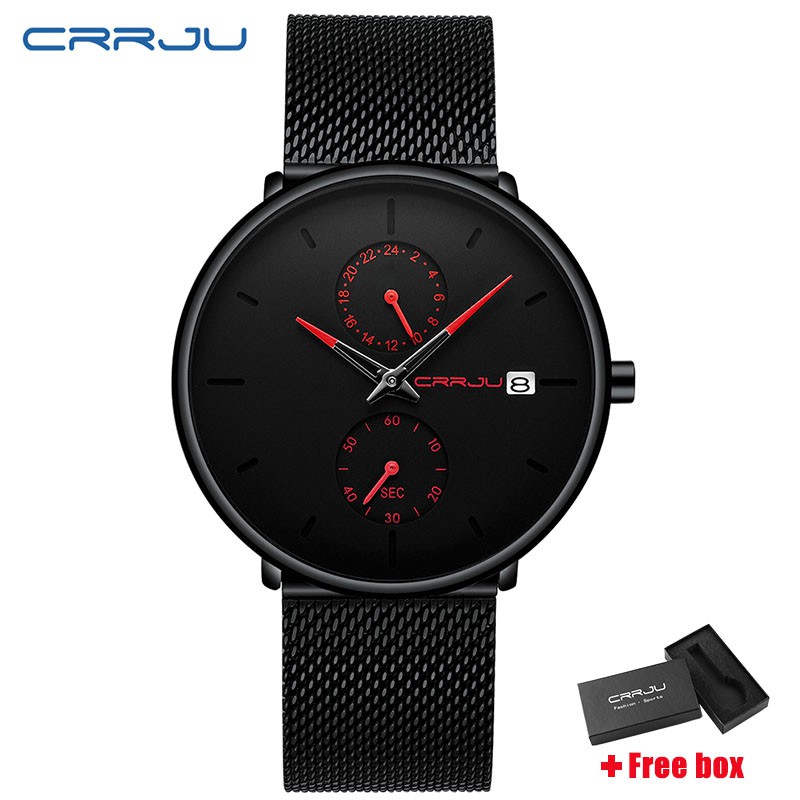 Đồng hồ đeo tay CRRJU 2265 chống thấm nước kiểu dáng đơn giản cho nam