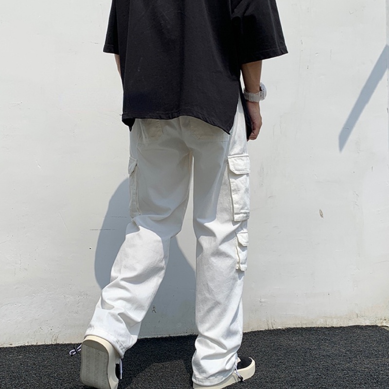 Quần dài màu trơn nhiều túi thoáng khí kiểu Hàn Quốc cá tính size S-3XL cho nam