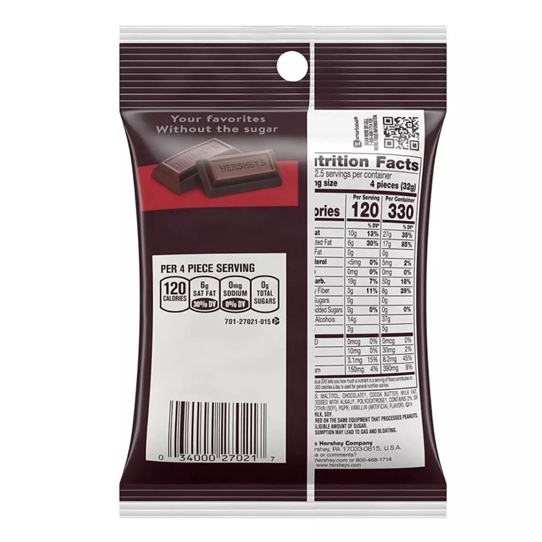Socola Đắng HERSHEY'S Sugar Free SPECIAL DARK 85g bill Mỹ