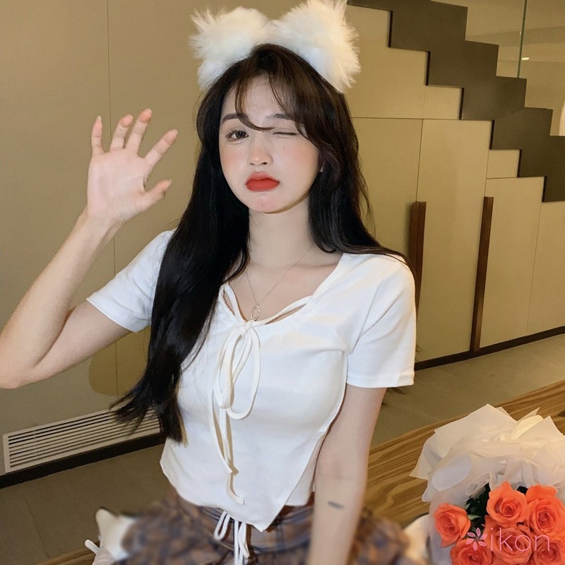 Áo Croptop Phối Dây Cột Trước Gợi Cảm Cho Nữ