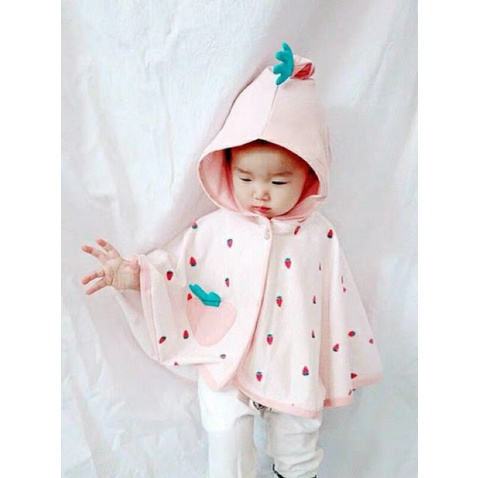 Áo choàng cánh dơi cho bé hình Dâu hồng dễ thương chất liệu cotton mềm mịn cho bé 6 - 18 tháng