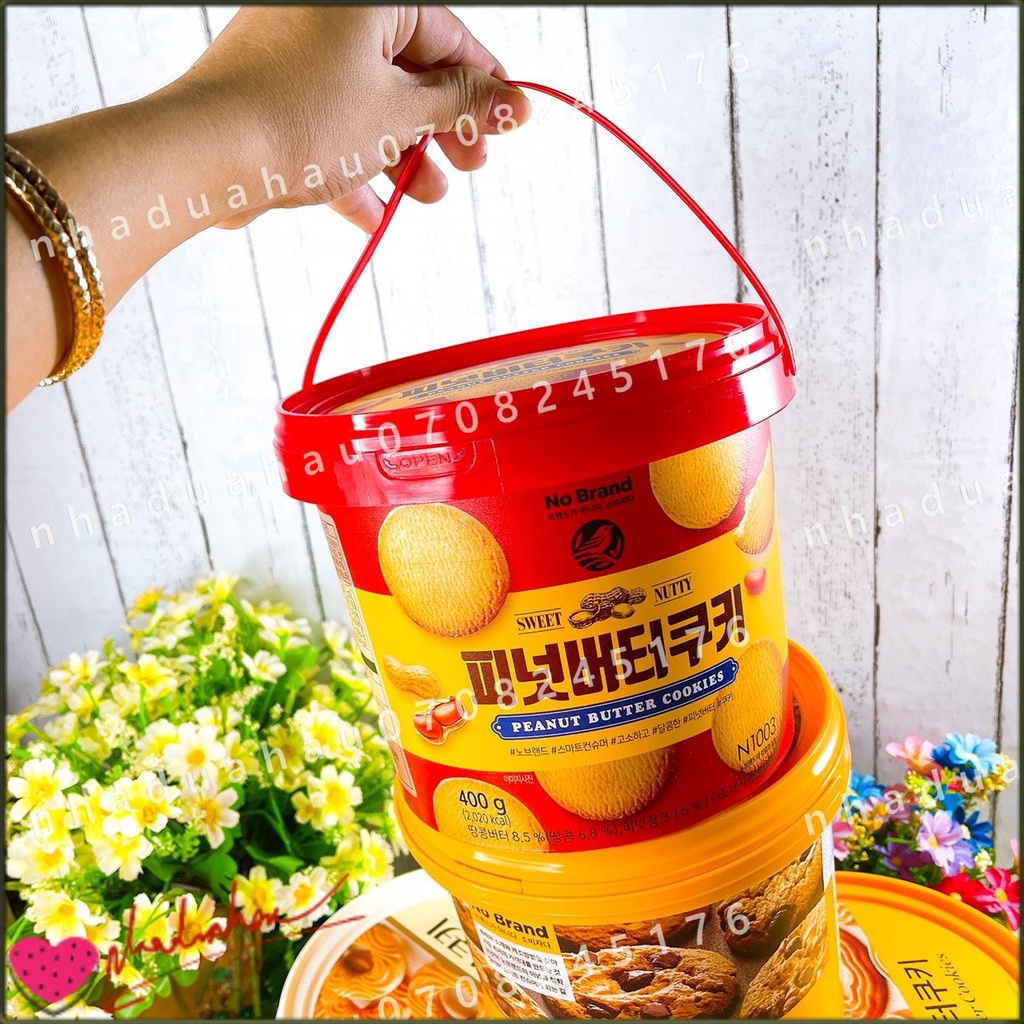 Bánh qui Hàn Quốc 3vị sô cô la chip/ bơ sữa dừa/ bơ truyền thống xô lớn 400g